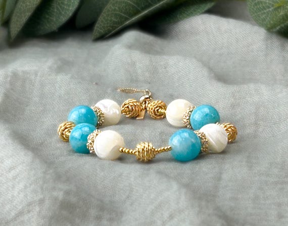 Delicate gemstone and mother of pearl bracelet