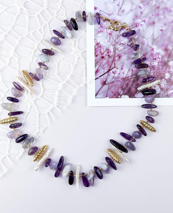 Freeform amethyst and purple chalcedony necklace
