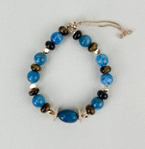 Boho bracelet with  apatite and tiger eye gemstones