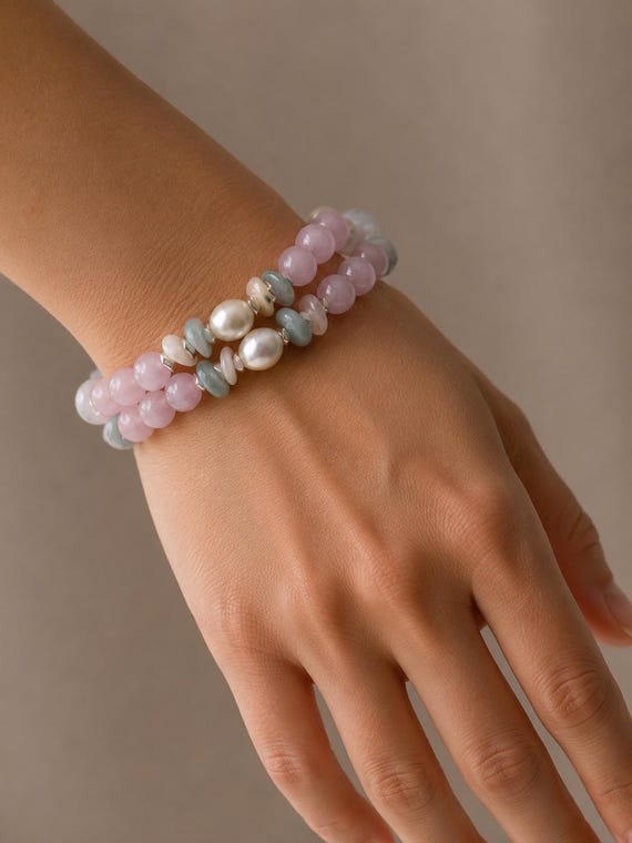 Pink  statement bracelet with  Kunzite beads