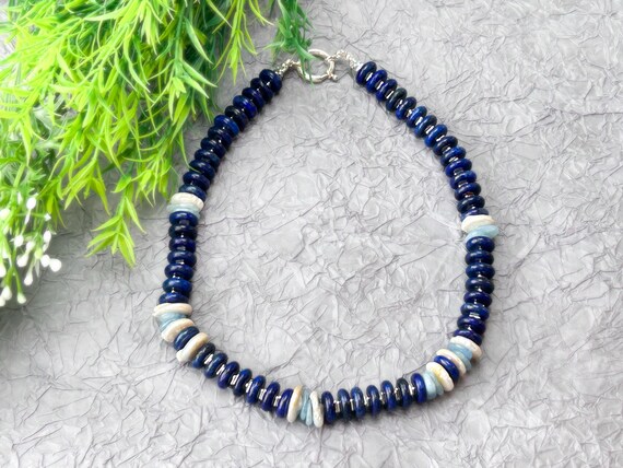Bold blue choker with aquamarine and lapis lazuli