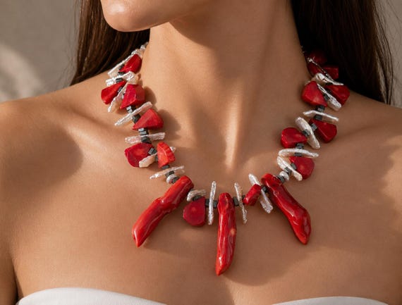 Bold Red Coral Boho Chocker