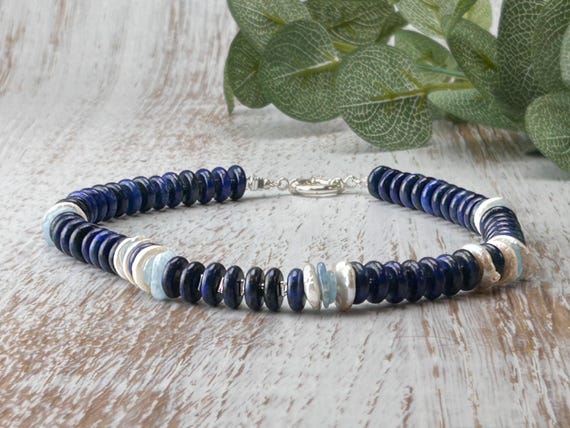 Bold blue choker with aquamarine and lapis lazuli