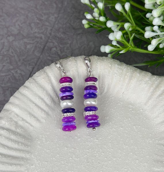 Dangle purple gemstone earrings