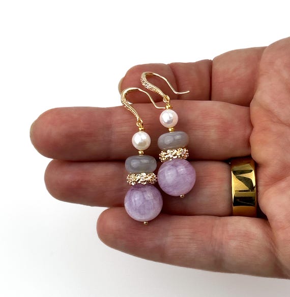 Pink Gemstone Earrings with  Kunzite  and moonstone