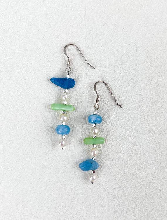 Mismatched blue and green gemstone earrings