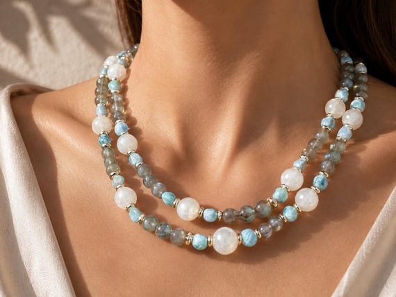 Larimar Light Blue Stone Choker Necklace