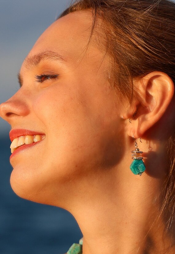 Chunky Turquoise Blue Earrings with  Amazonite Stone