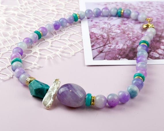Purple jade and turquoise amazonite Necklace