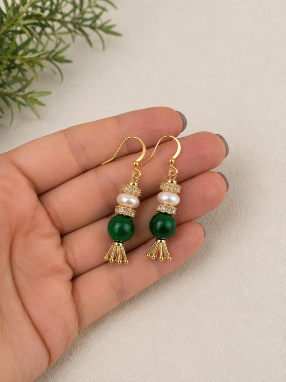 Pearl and green stone   earrrings