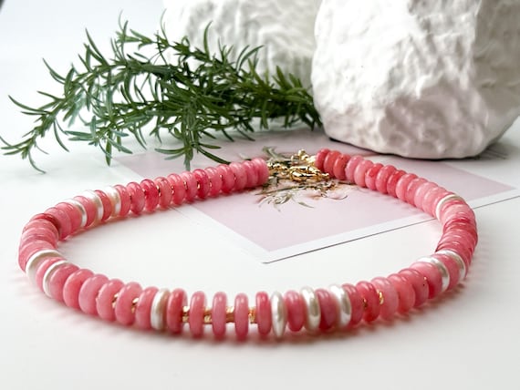 Strawberry pink beaded necklace