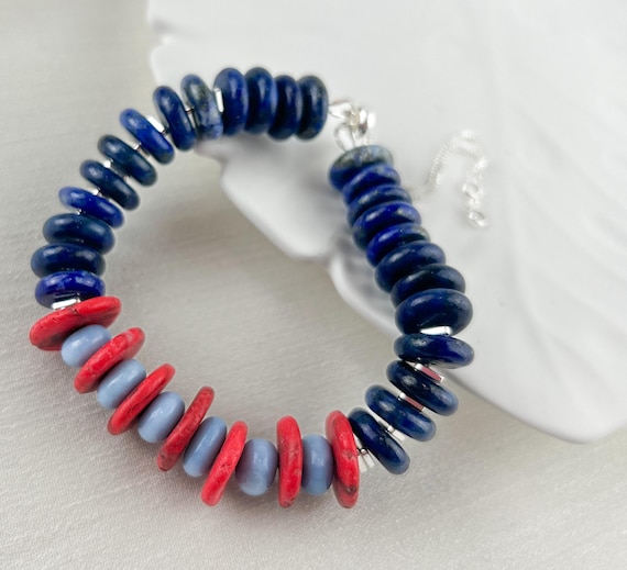 Blue opal, lapis lazuli and red turquoise bracelet