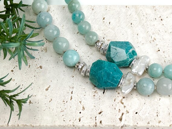 Blue necklace, pearls necklace, turquoise necklace