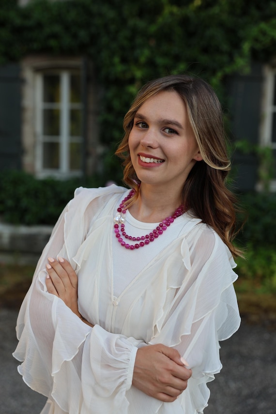Hot Pink Baroque Pearl Necklace , Vibrant Beaded Boho Layering Accessory for Fashionistas Unique Designer Look Statement Jewelry