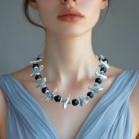 Stunning Aquamarine & Irregular Pearl Necklace