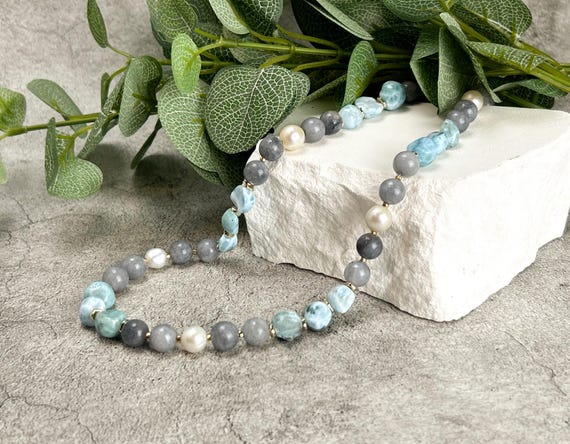 light grey and mint green necklace
