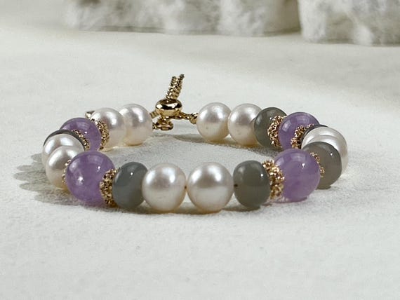 Natural pink color gemstones and pearls bracelet