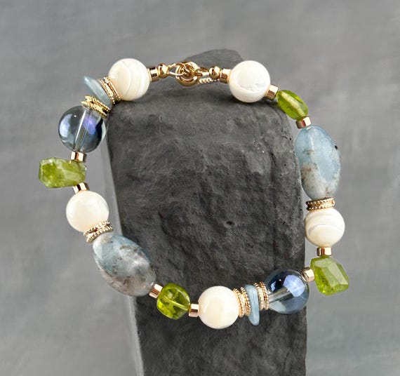 Peridot and aquamarine  boho bracelet