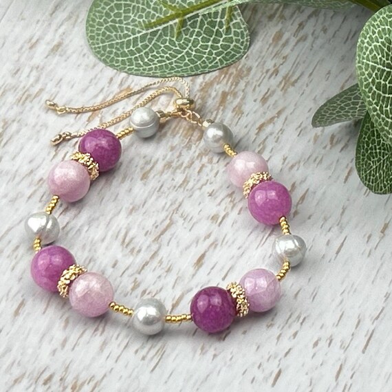Handmade pink boho necklace with Gemstones