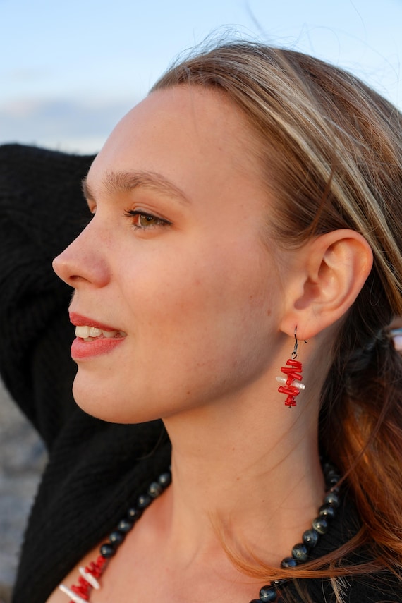 Red coral earrings