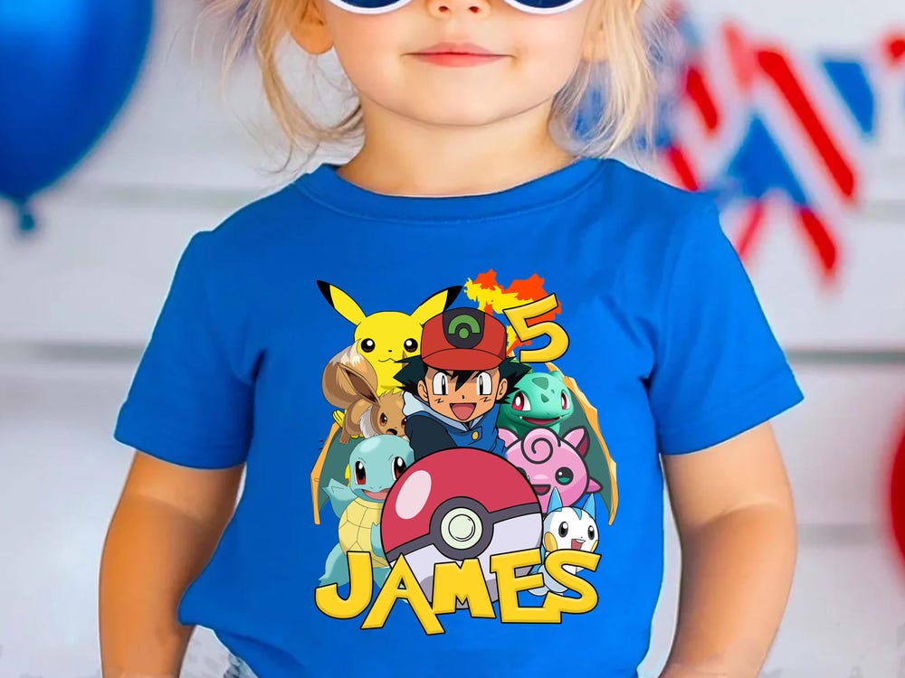 Custom Birthday Boy Shirt, Custom Family Birthday Tee, Pokemon Birthday Boy Shirt, Pikachu Cartoon Kids Toddler Shirt, Custom Pokemon Shirt Bespoketshirt Collections