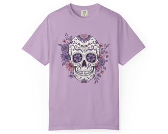 Sugar Skull Floral Unisex T-shirt, Day of the Dead Shirt, Halloween Tee, Boho Style Top, Perfect Gift for Halloween Celebrations
