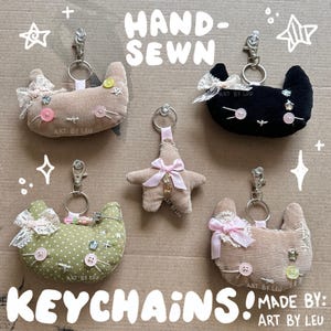 Cute Cat and Star Keychains / Accessories / Small Plushies / Cat Plush / Bag Accessories / Hand sewn / Human Made / Handmade / Cat Keychains