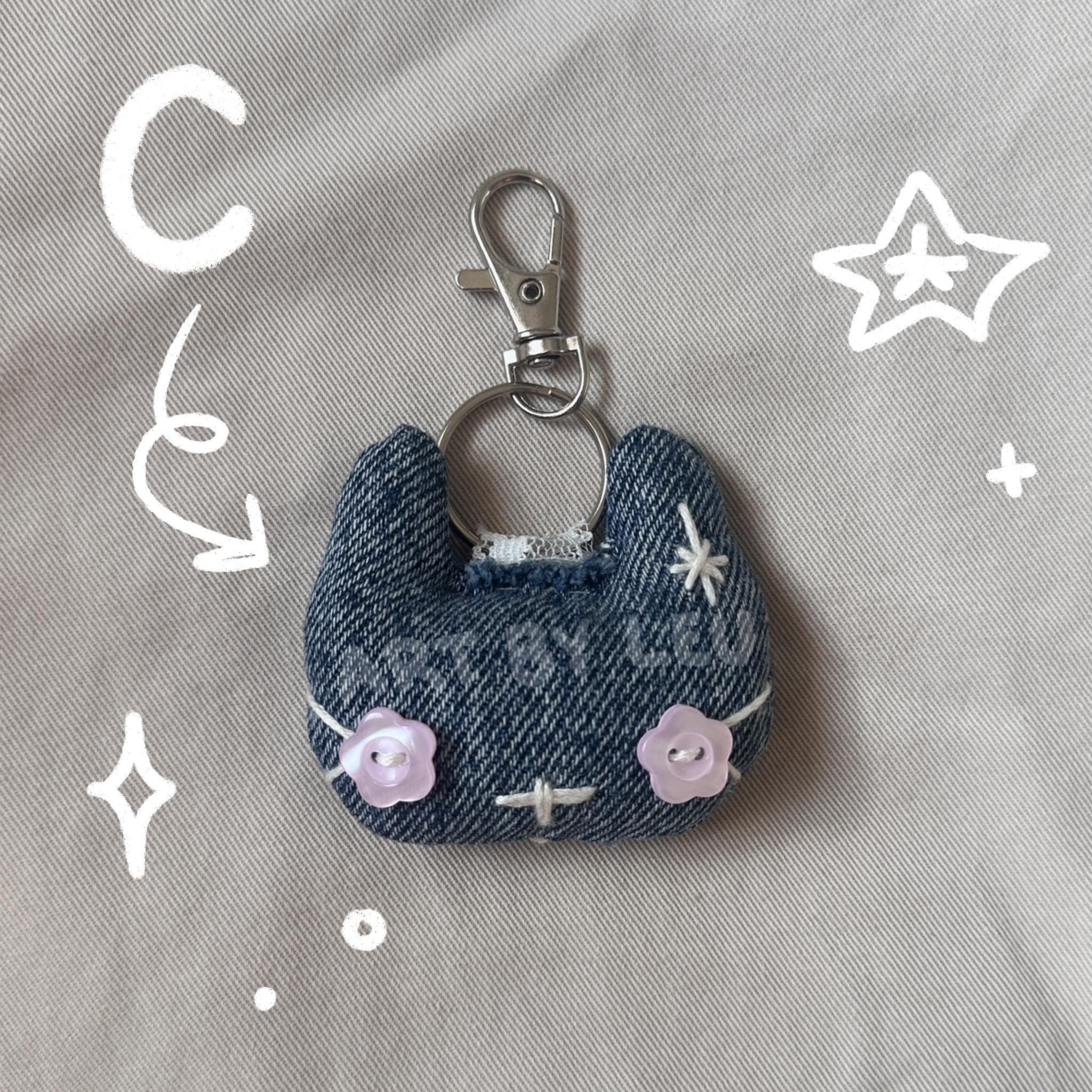 Denim Plush Keychains: Hand Sewn Cat Bag Charms - Etsy