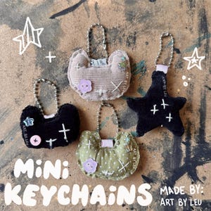 Mini porte-clés cousus main / Accessoires / Petites peluches / Peluche chat / Accessoires de sac / Cousu main / Fabrication humaine / Fait main / Porte-clés chat