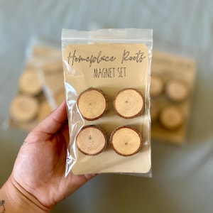 Rustic Wood Slice Magnet Set – Natural Wood Refrigerator Magnets - Minimalist Home Decor - Cabin Kitchen Gift - Farmhouse Office Accessories