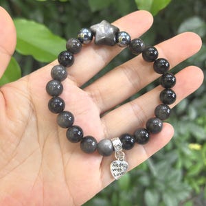 Handmade Silver Obsidian Star Bracelet with Heart Charm – Chakra Healing Jewelry for Protection & Grounding – Root Chakra Gift for Her