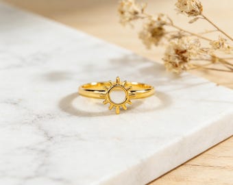 925 Sterling Silver Sun Ring, Gold Sun Jewelry, Minimalist Sunburst Ring, Everyday Stackable Ring, Birthday Gift for Her