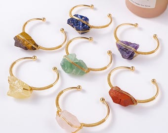 Raw Crystal Wire Wrapped Bracelet, Handmade Healing Crystal Jewelry, Natural Stone Bracelet for Energy Balance, Self Love Gift
