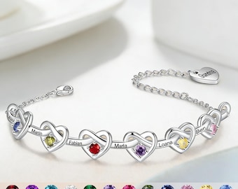 Personalized Birthstone Bracelet for Mom,Custom Infinity Heart Name Bracelet,18K Gold Plated Family Jewelry,Mother’s Day Gift,For Grandma