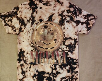 Vtg Early 90s Nirvana Smiley Face T-Shirt Black XL Kurt