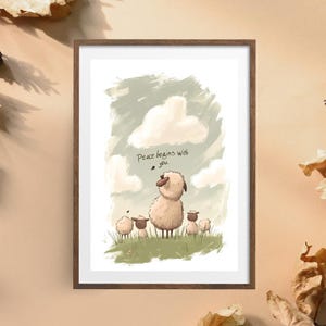 Schaf Motivations-Wandkunst – "Frieden beginnt bei dir" – Digitaler Download, Lamm Poster, Hochauflösende PNG, Kinderzimmer & Deko