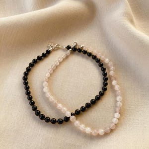 Conjunto de collar de cuarzo rosa y ágata negra – Joyería modular convertible 2 en 1