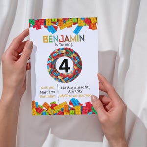 Building Blocks Birthday Invitation Building Bricks Kids Birthday Party Invite Boy Building Block Party Building Bricks Birthday Invite Boy