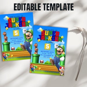 Super Mario Birthday Invitation, Editable Printable Mario Invitation Birthday Template, Mario Bros Invitation, Editable Template Canva