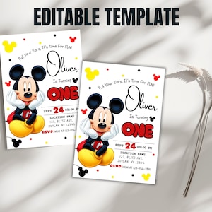 Mickey Mouse Birthday Invitation | Editable & Printable Template | Cute Mickey Mouse Party Invite | Canva Template | Instant Download