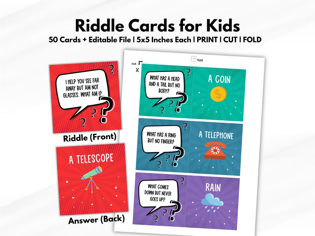 Kids Printable Riddle Cards, Template Riddle Card, Clue Riddle Cards ...