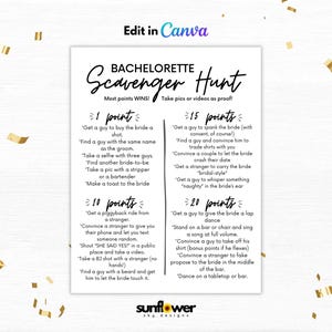 Bachelorette Party Scavenger Hunt Template, Minimalist Bachelorette Scavenger Hunt, Printable Bachelorette Game, Editable Hen Party Activity