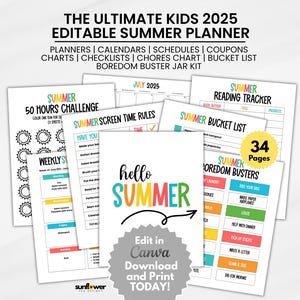 2025 Sommerplaner für Kinder und Familien, Sommerpausenplaner, Haushaltstabelle, Boredom Busters, Sommerplankalender, Sommerzeitplan