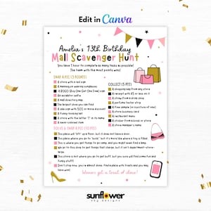 Mall Scavenger Hunt Game, Editable Birthday Scavenger Hunt for Tweens and Teens, Printable Photo Scavenger Hunt, Canva Template, Riddles