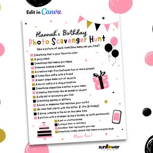 Birthday Scavenger Hunt Teens, Photo Scavenger Hunt For Tweens and Teens, Printable Birthday Games Girl, Editable Canva Template