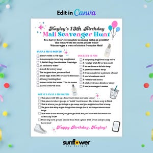 Editable Birthday Scavenger Hunt for Tweens and Teens, Mall Scavenger Hunt Game, Printable Photo Scavenger Hunt, Canva Template