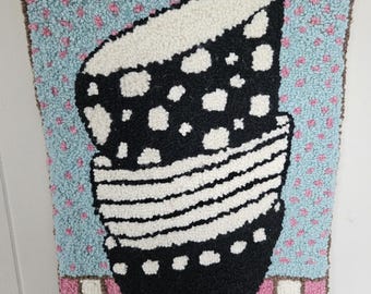 Alfombra de tres cuencos hecha a mano, tapiz de pared con gancho.