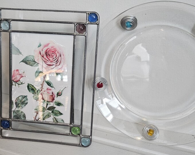 Vintage Beveled Stained Glass Picture Frame for 3.5