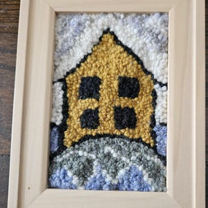 Hand Made Hooked Mug Rug, Framed Shelf Sitter Deanne Fitzpatrick Art Piece, Yellow House Framed Decors, Perfect Gifts for Housewarming