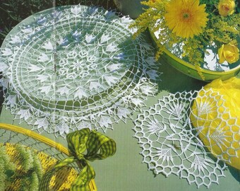 Crochet Doily Set of 1 Large 43 cm - 17 inches and 2 Small 25 cm -  10 inches  - Sunblush